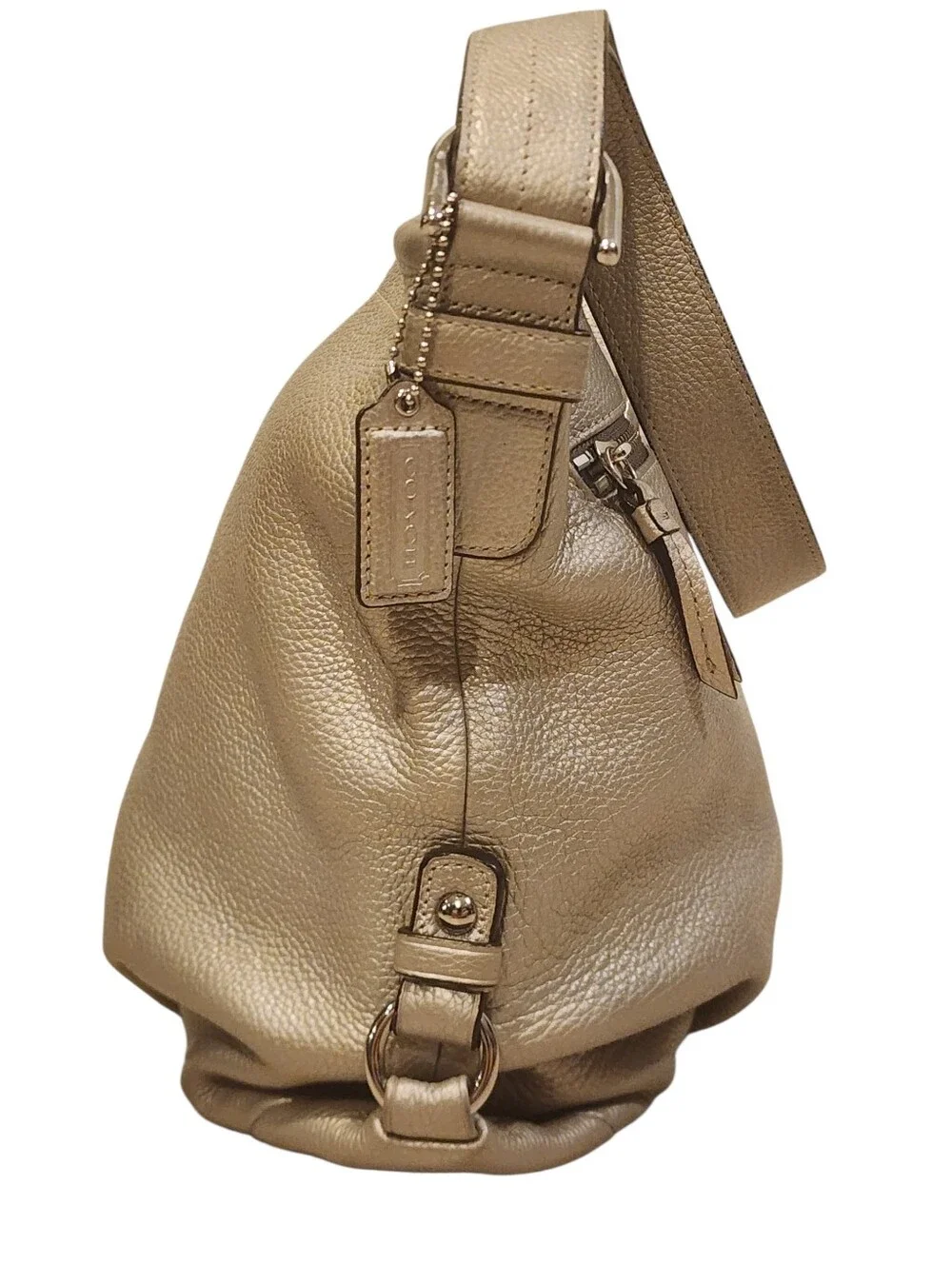 Coach Soho Duffle Convertible Bag F15064 Metallic Silver Pebbled Leather Hobo